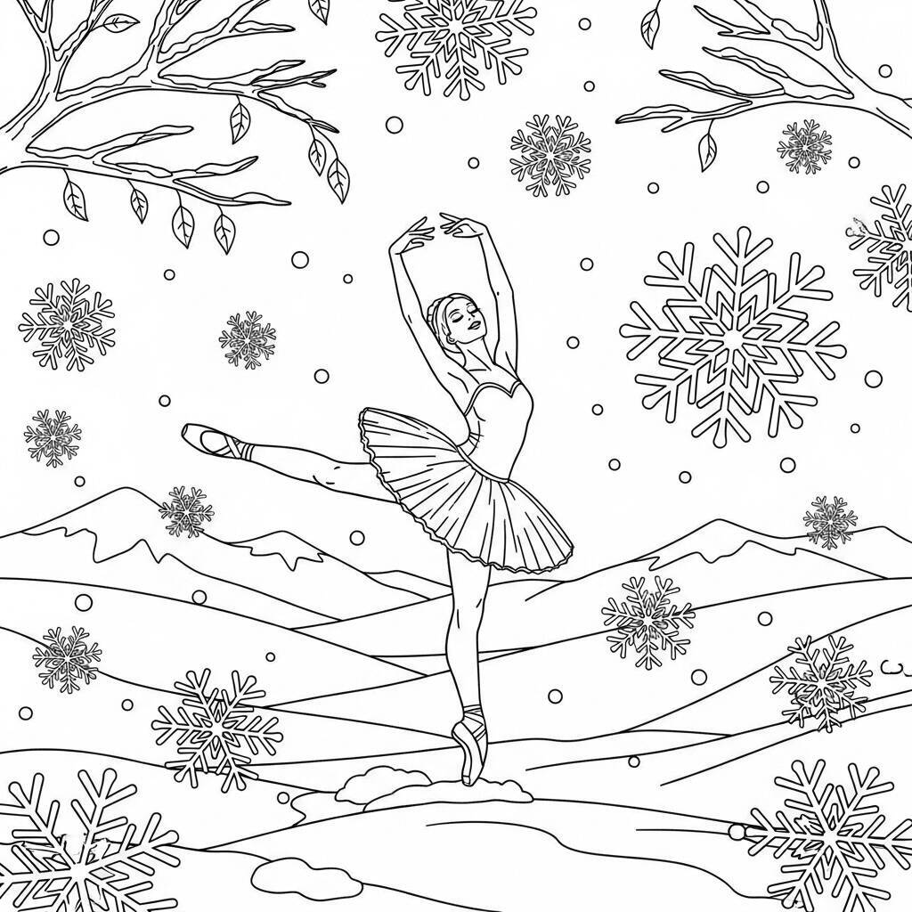 Desenho de Bailarina e o Inverno para Colorir