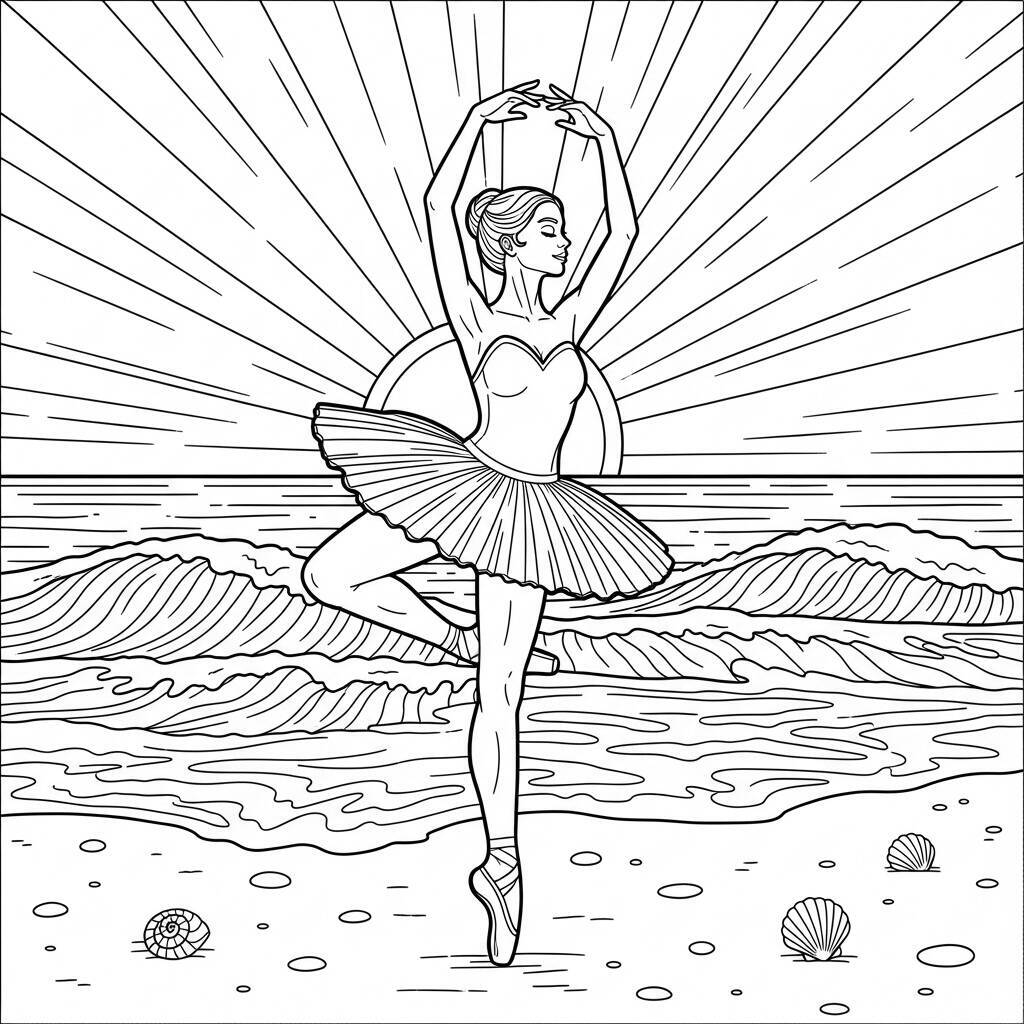 Desenho de Bailarina e o Mar para Colorir