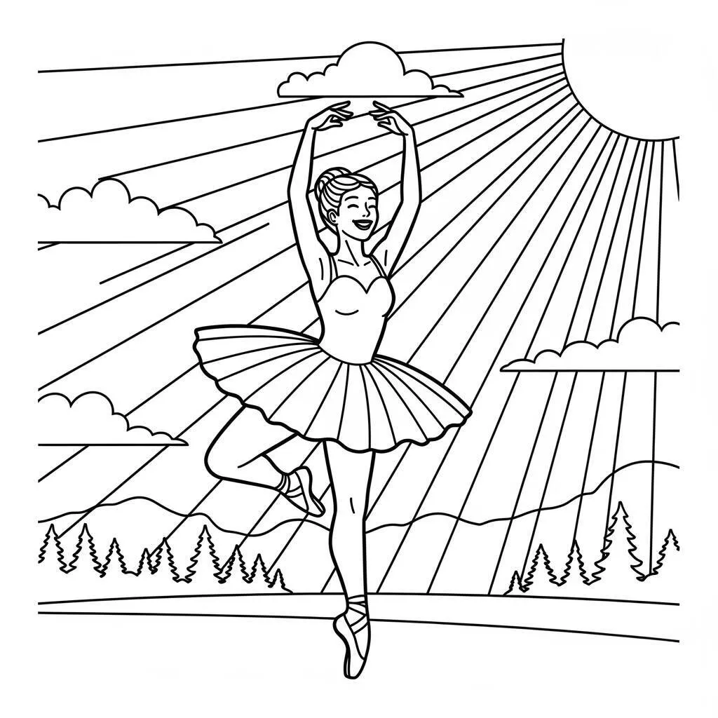 Desenho de Bailarina e o Sol para Colorir