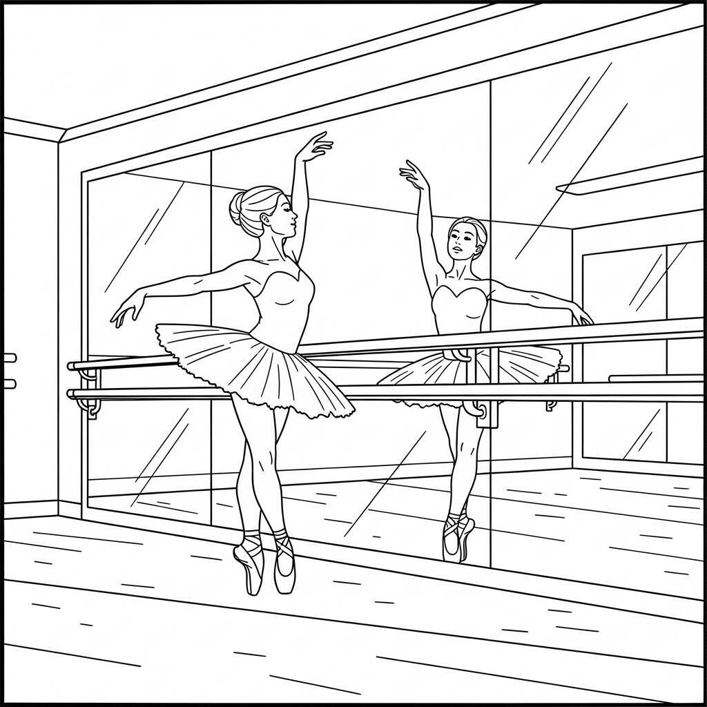 Desenho de Bailarina e seu Espelho para Colorir