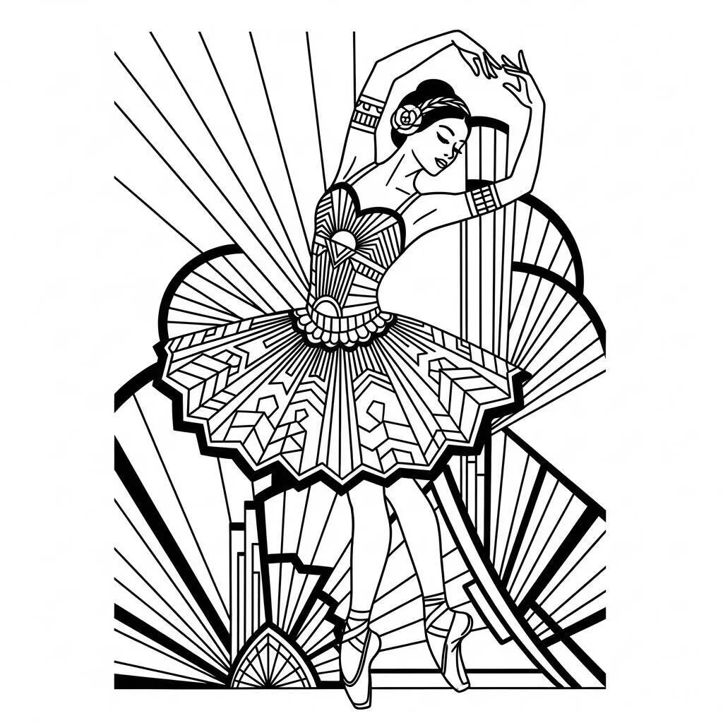 Desenho-de-Bailarina-em-Estilo-Art-Deco-para-Colorir Desenho de Bailarina em Estilo Art Deco para Colorir