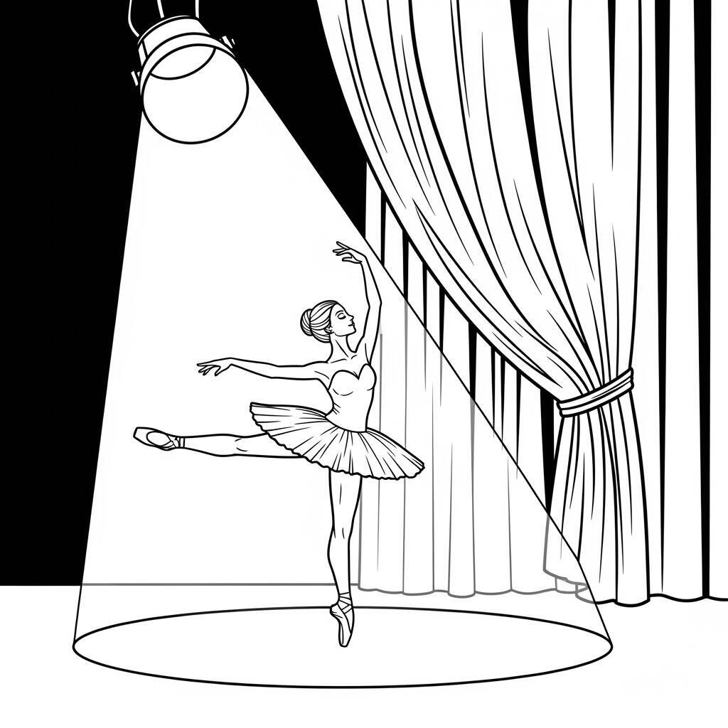 Desenho de Bailarina em um Palco para Colorir
