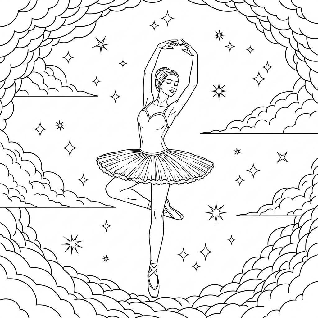 Desenho de Bailarina em um Sonho para Colorir
