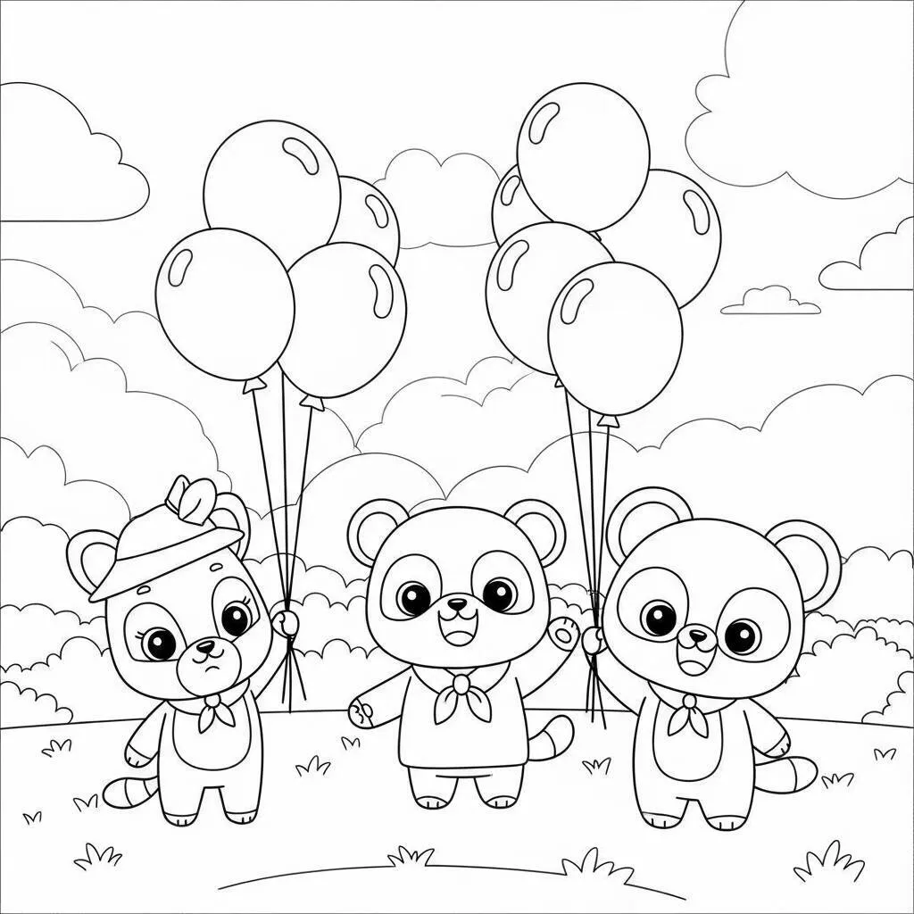 Desenho de Balão com Animais para Colorir
