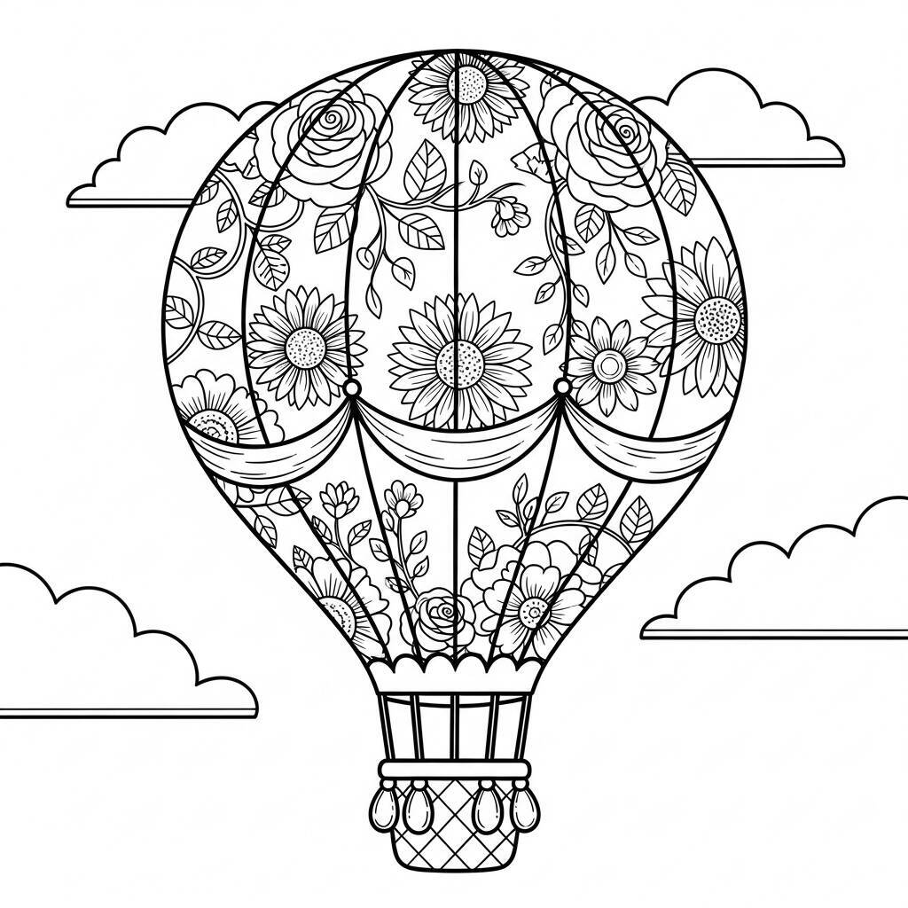 Coloriage ballon avec des fleurs