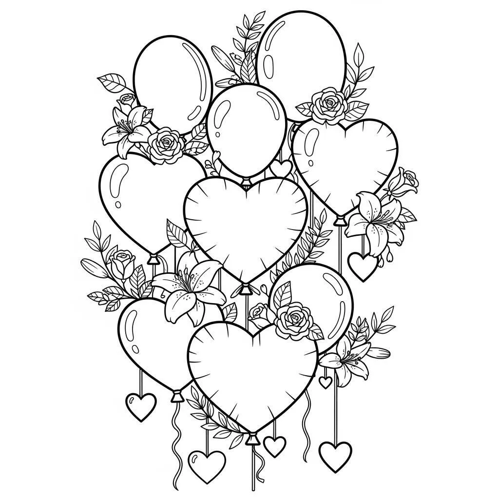 Desenho de Balão de Casamento para Colorir