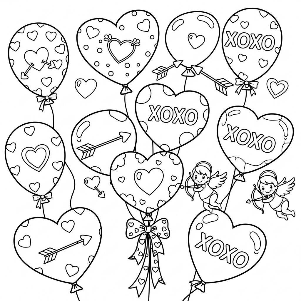 Coloriage de ballons pour la Saint-Valentin