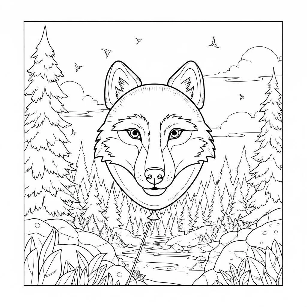 Desenho de Balão de Lobo para Colorir