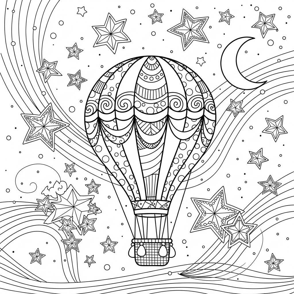 Coloriage ballon et étoiles