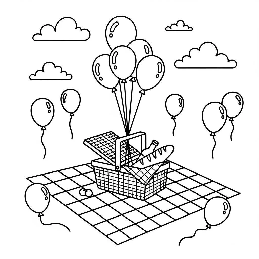 Desenho de Balão em um Piquenique para Colorir