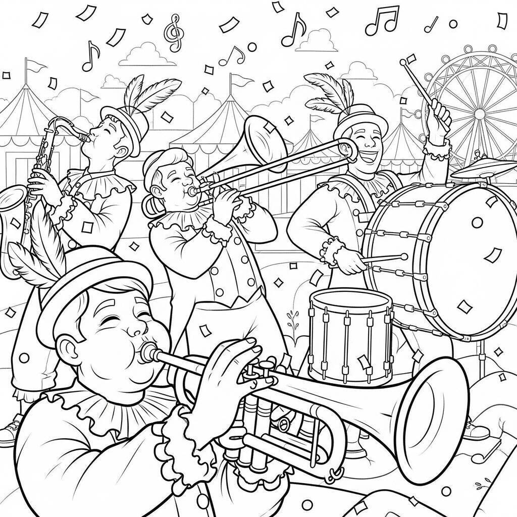 Desenho de Banda de Carnaval para Colorir