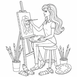 Desenho de Barbie Artista para Colorir