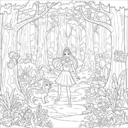 Desenho de Barbie Aventura na Floresta para Colorir