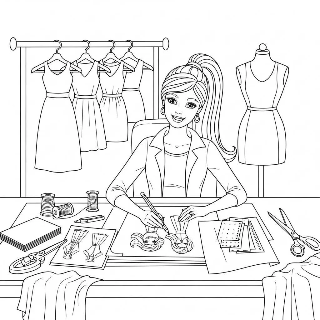 Desenho-de-Barbie-Estilista-para-Colorir Desenho de Barbie Estilista para Colorir