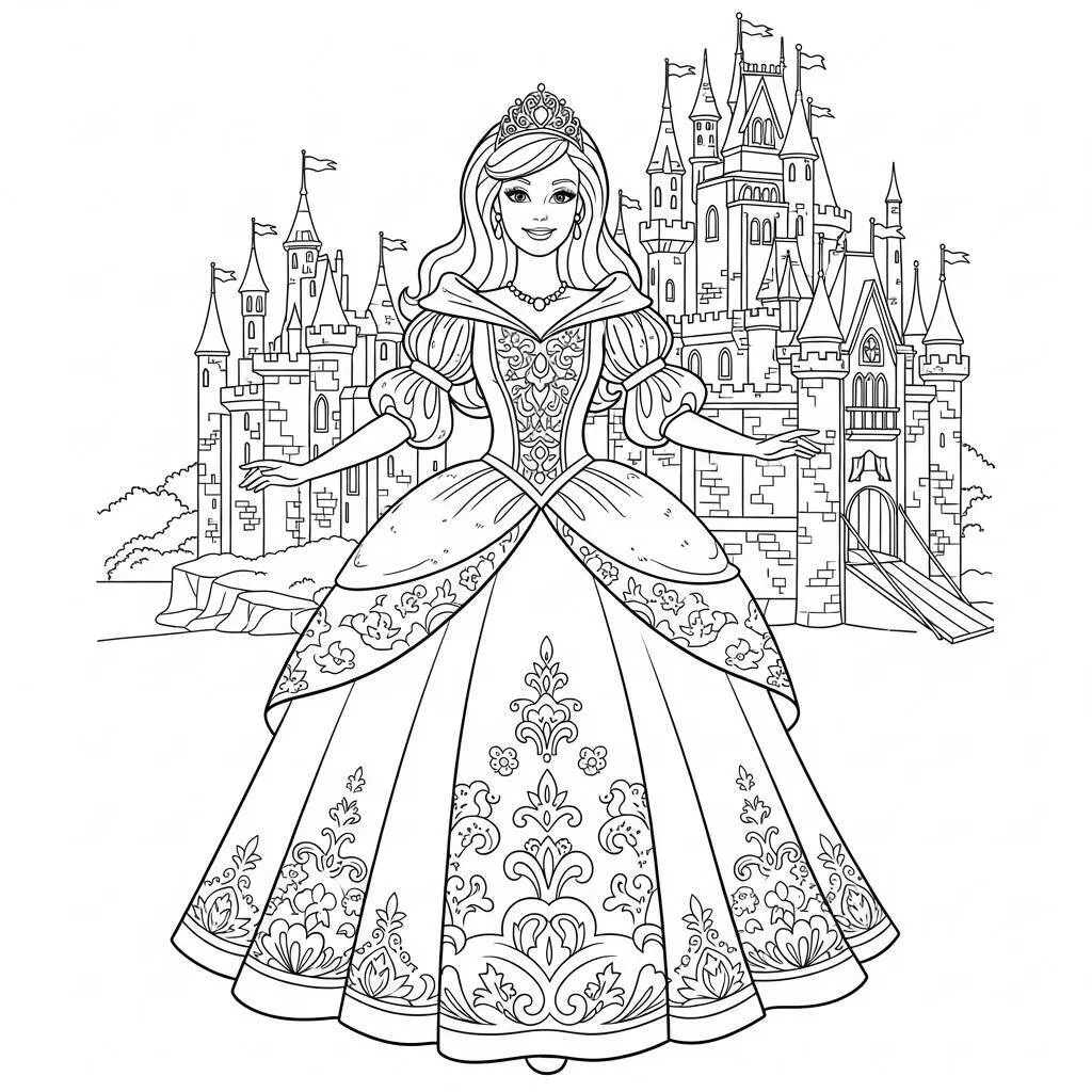 Desenho de Barbie Princesa para Colorir