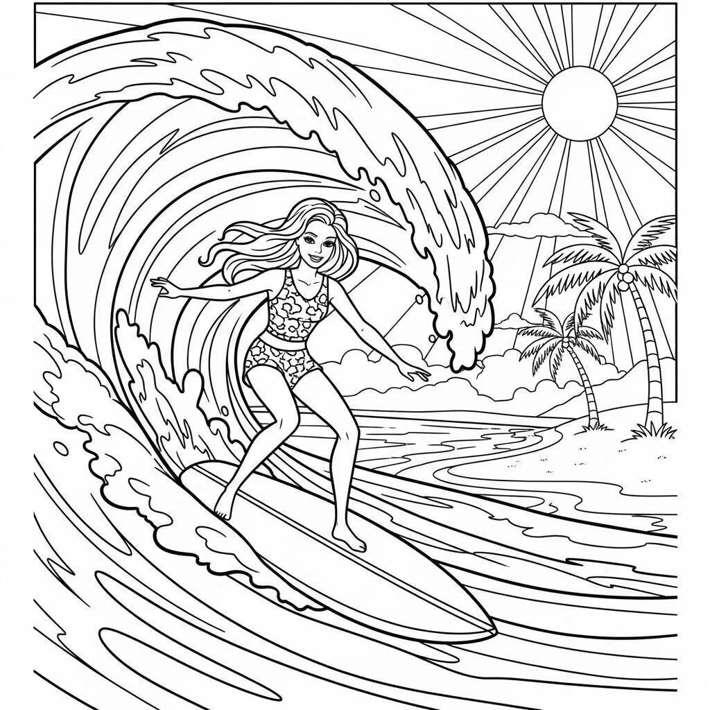 Desenho-de-Barbie-Surfista-para-Colorir Desenho de Barbie Surfista para Colorir