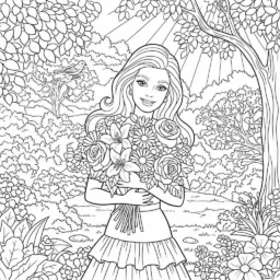 Desenho de Barbie com Flores para Colorir