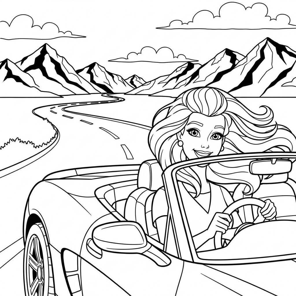Ausmalbilder Barbie und ihr Sportwagen