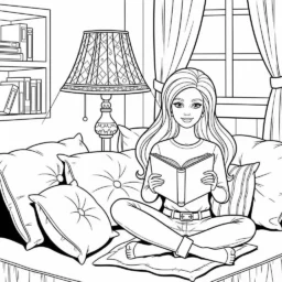 Desenho de Barbie e seu Livro Favorito para Colorir