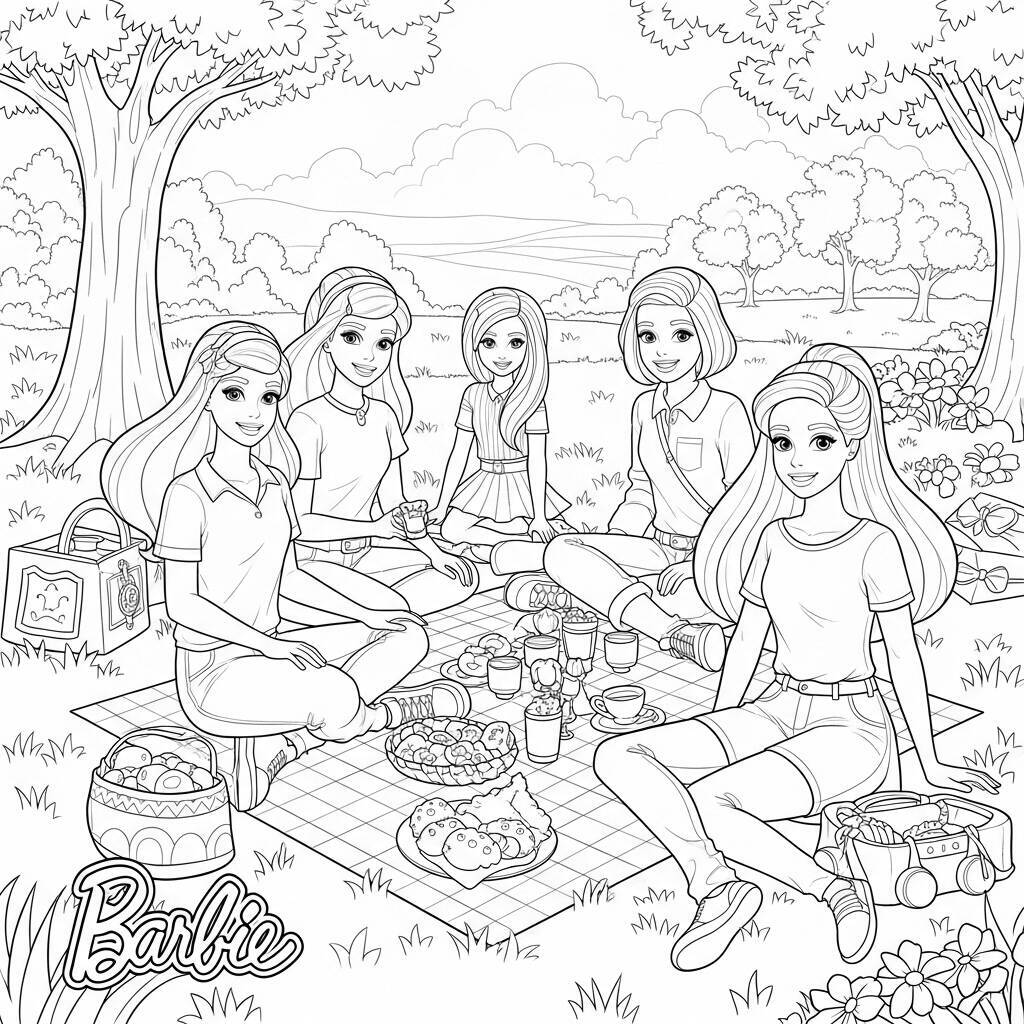 Malvorlage Barbie und ihre Freunde