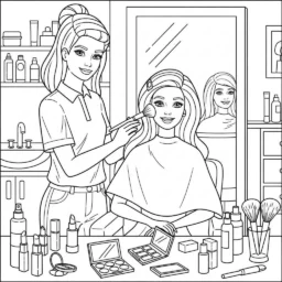 Desenho de Barbie em um Estúdio de Beleza para Colorir