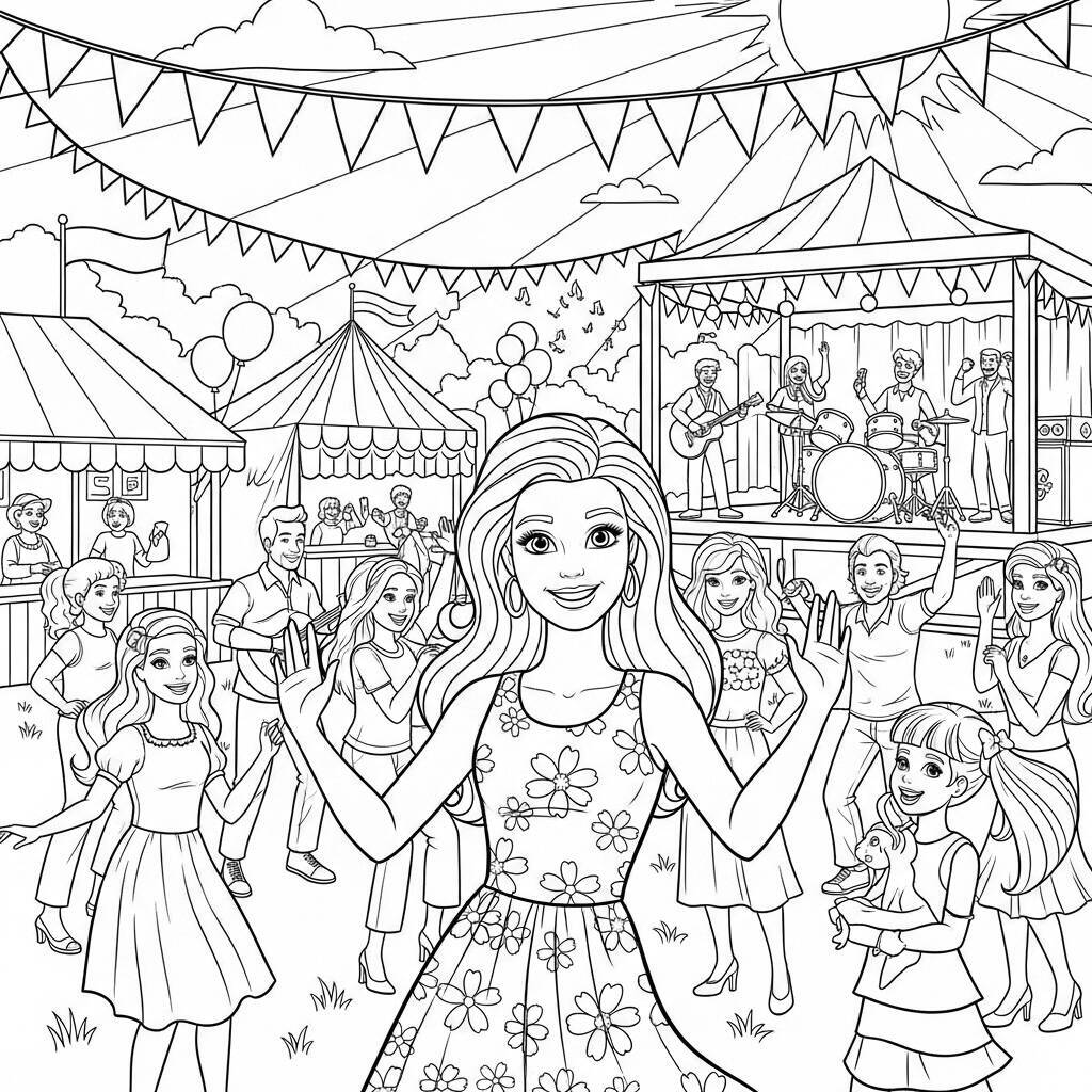 Ausmalbilder Barbie auf einem Sommerfest