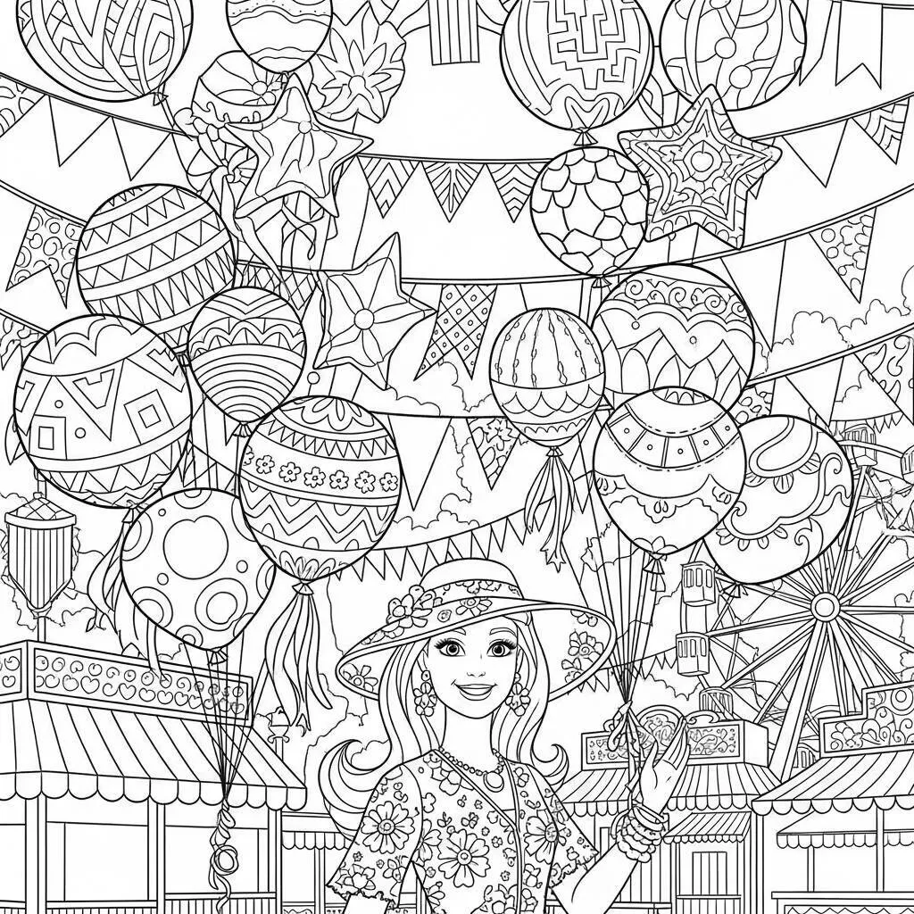 Desenho de Barbie em um Festival para Colorir