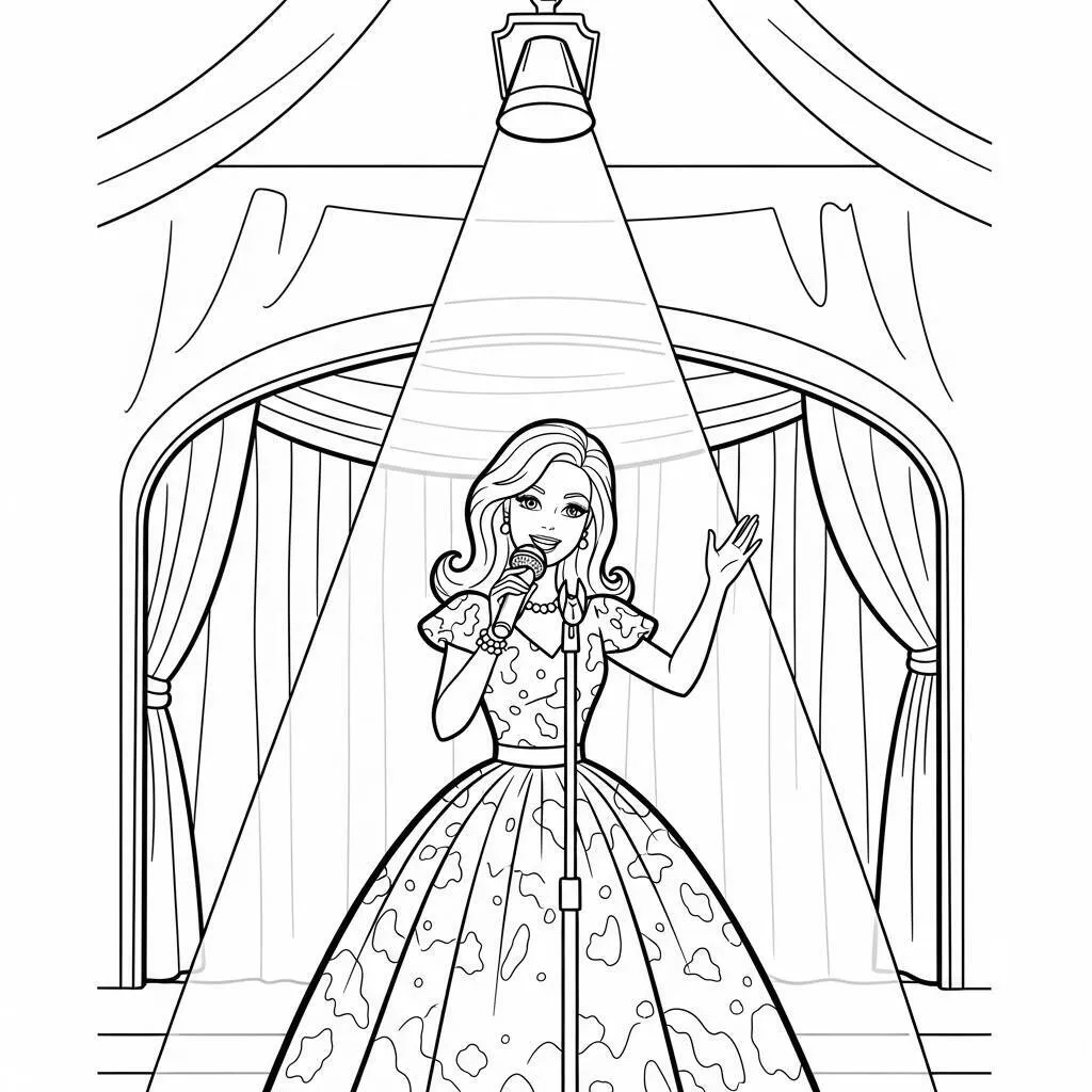 Desenho de Barbie em um Show de Talentos para Colorir