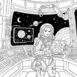 Desenho de Barbie na Estação Espacial para Colorir