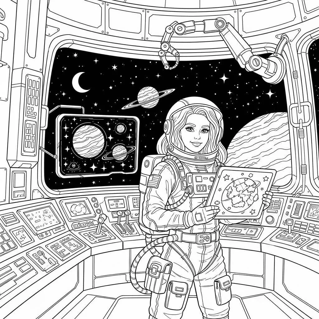 Desenho-de-Barbie-na-Estacao-Espacial-para-Colorir Desenho de Barbie na Estação Espacial para Colorir