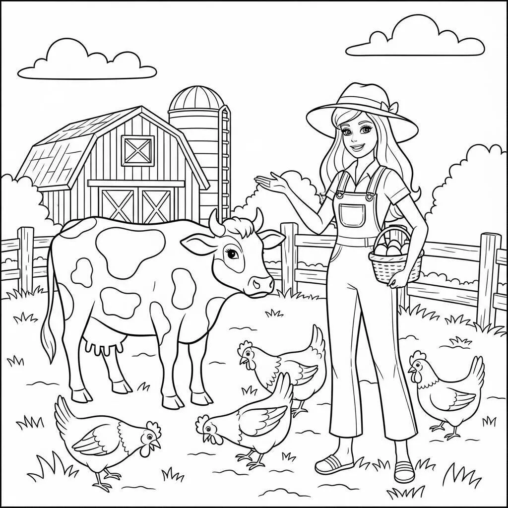 Desenho de Barbie na Fazenda para Colorir