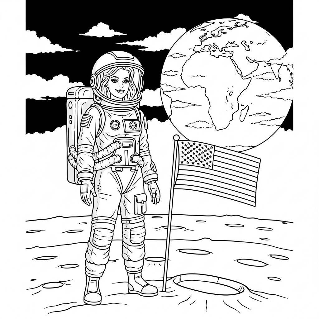Ausmalbilder Barbie auf dem Mond