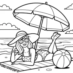 Desenho de Barbie na Praia para Colorir