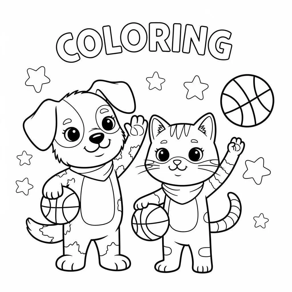 Desenho de Basquetebol e Animais para Colorir