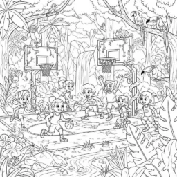 Basketball and Adventure Coloring Page