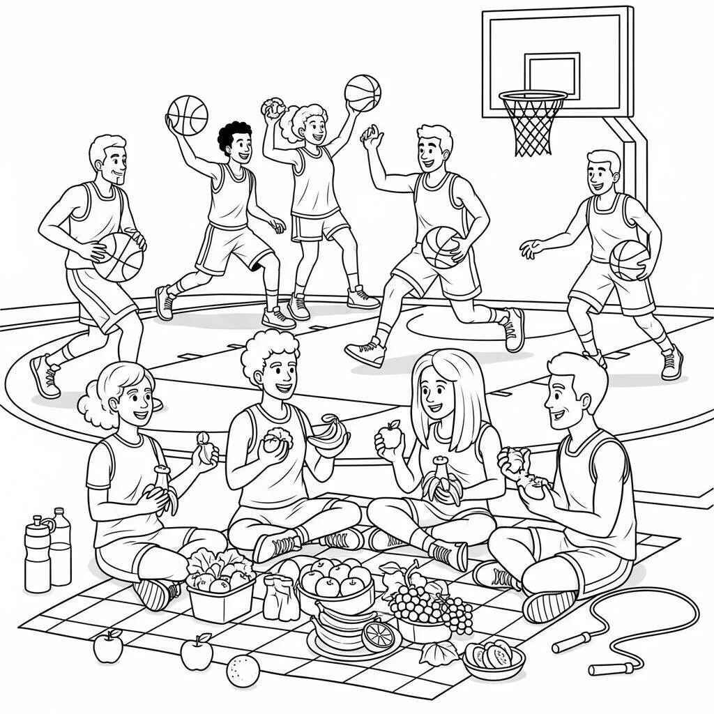 Desenho de Basquetebol e Estilo de Vida Saudável para Colorir