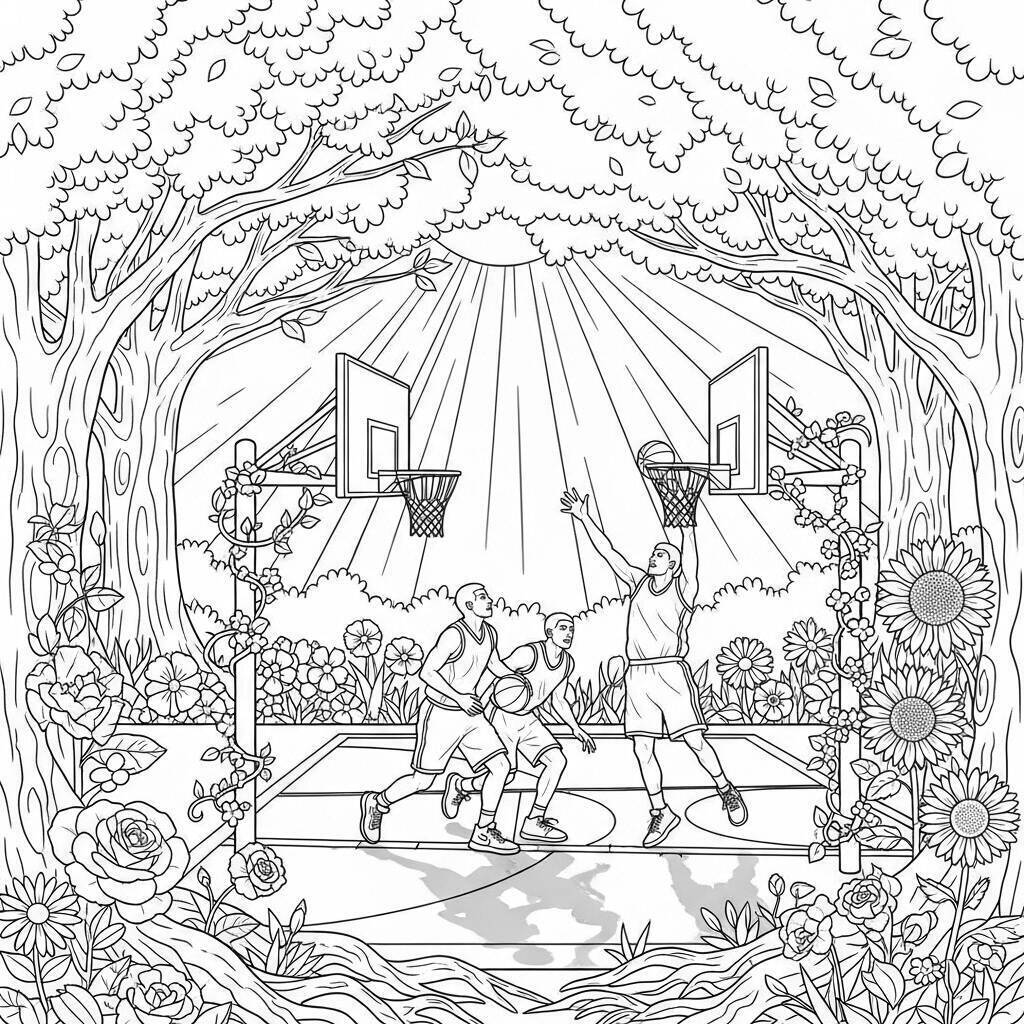 Coloriage Basket-ball et Nature