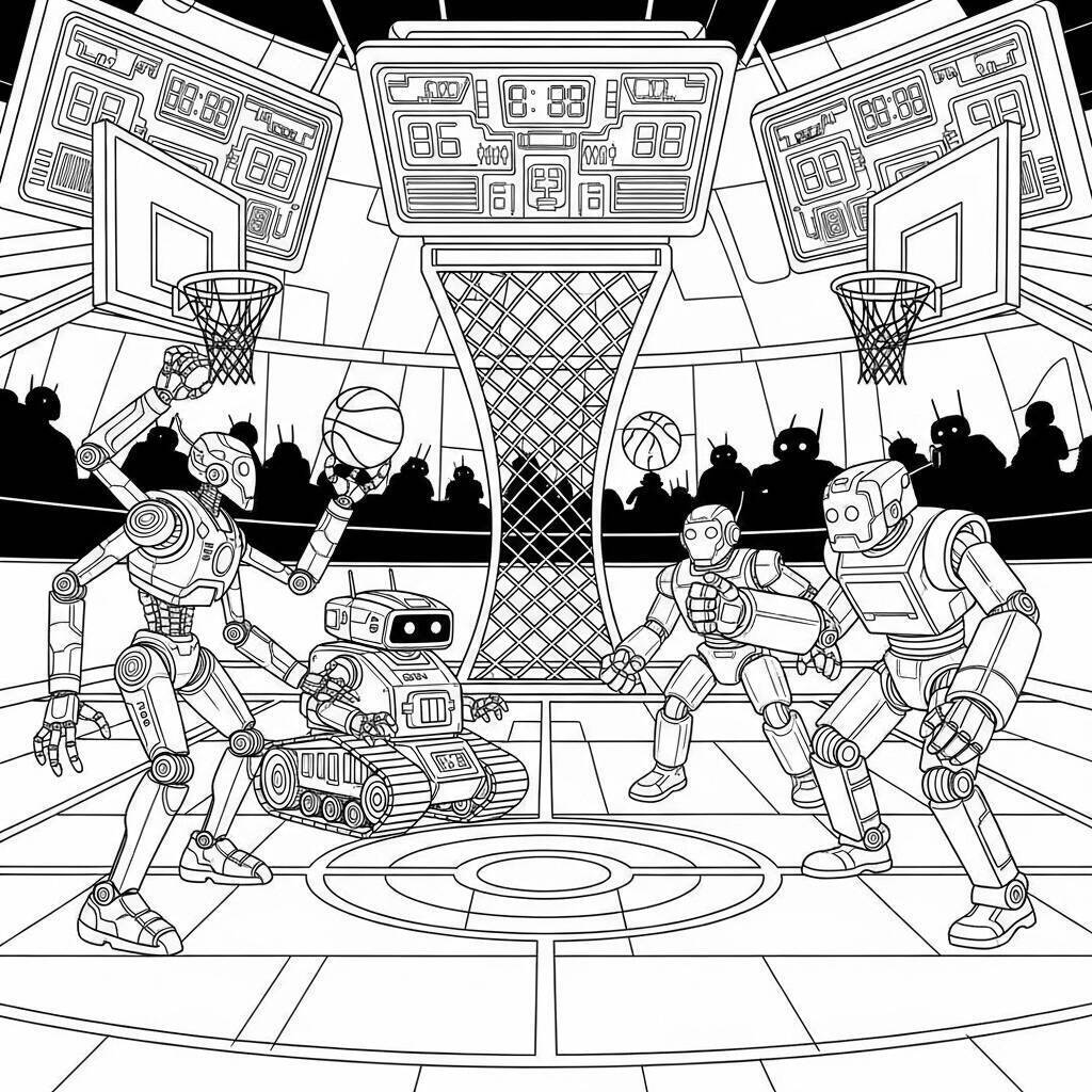 Coloriage basket-ball et technologie