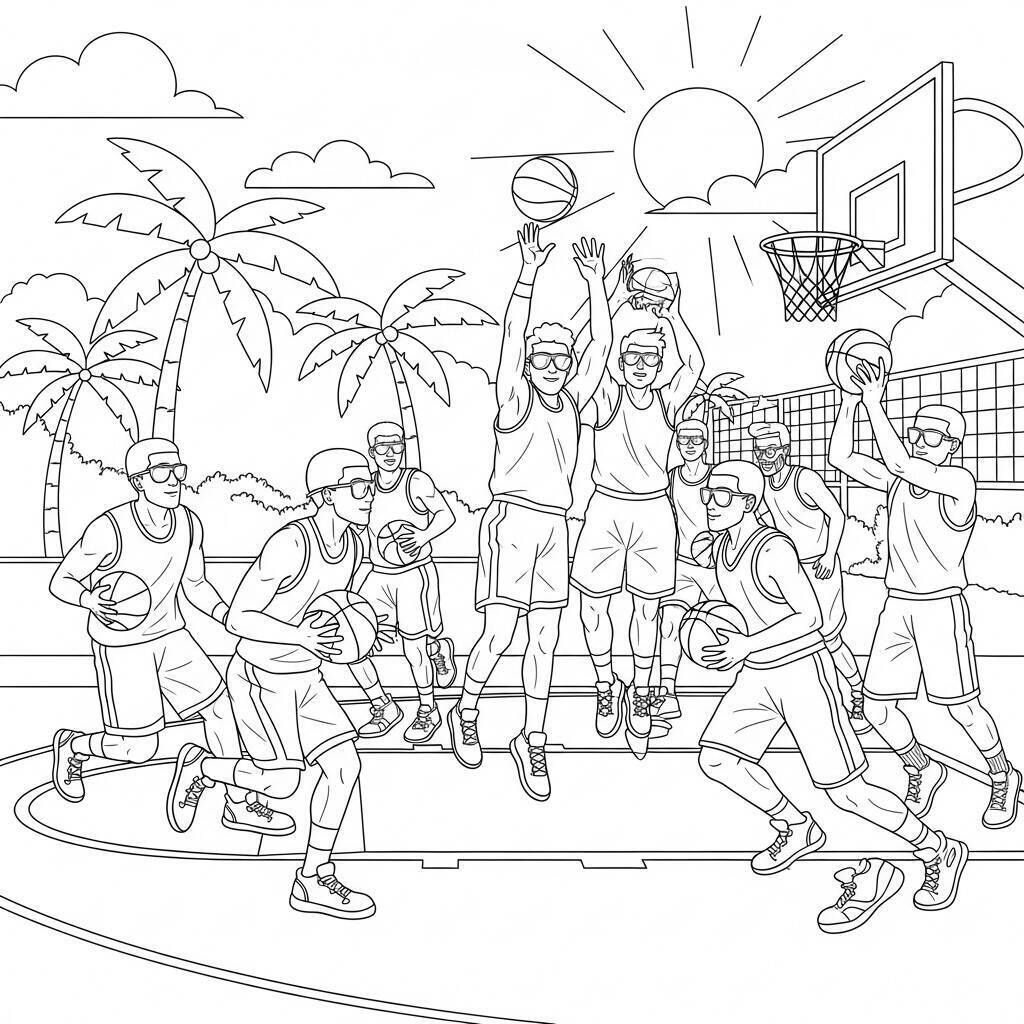 Coloriage basket-ball et été