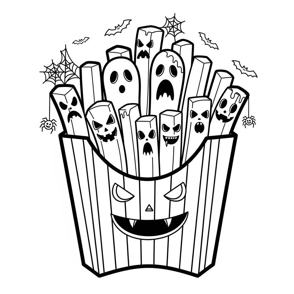 Desenho de Batatas Fritas de Halloween para Colorir