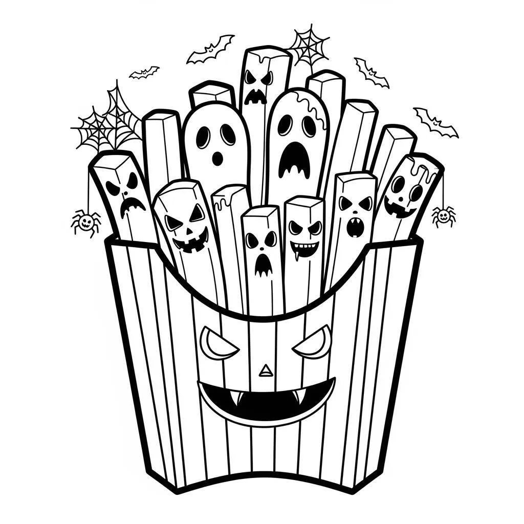 Desenho de Batatas Fritas de Halloween para Colorir