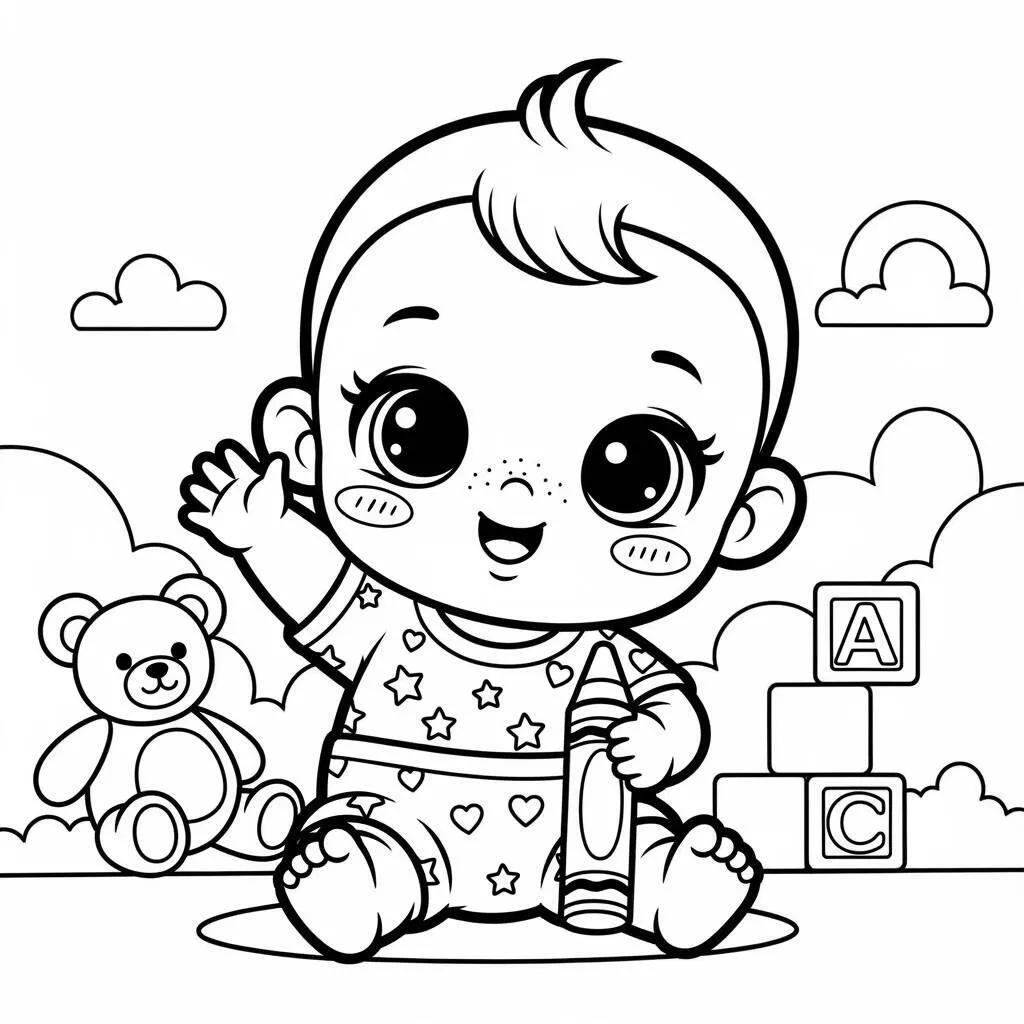 Desenho de Bebê Kawaii para Colorir
