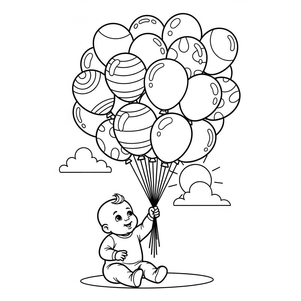 Coloriage bébé avec des ballons