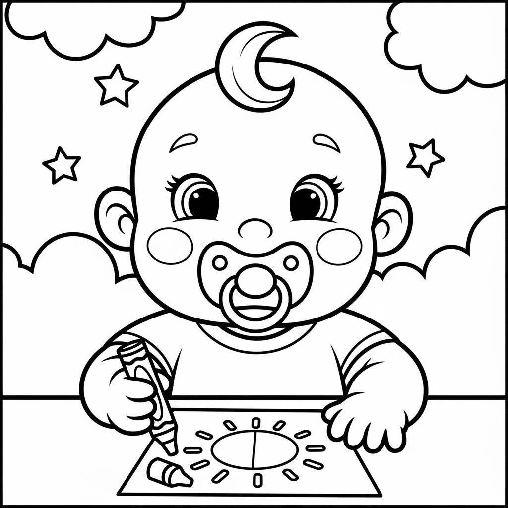 Coloriage bébé avec tétine