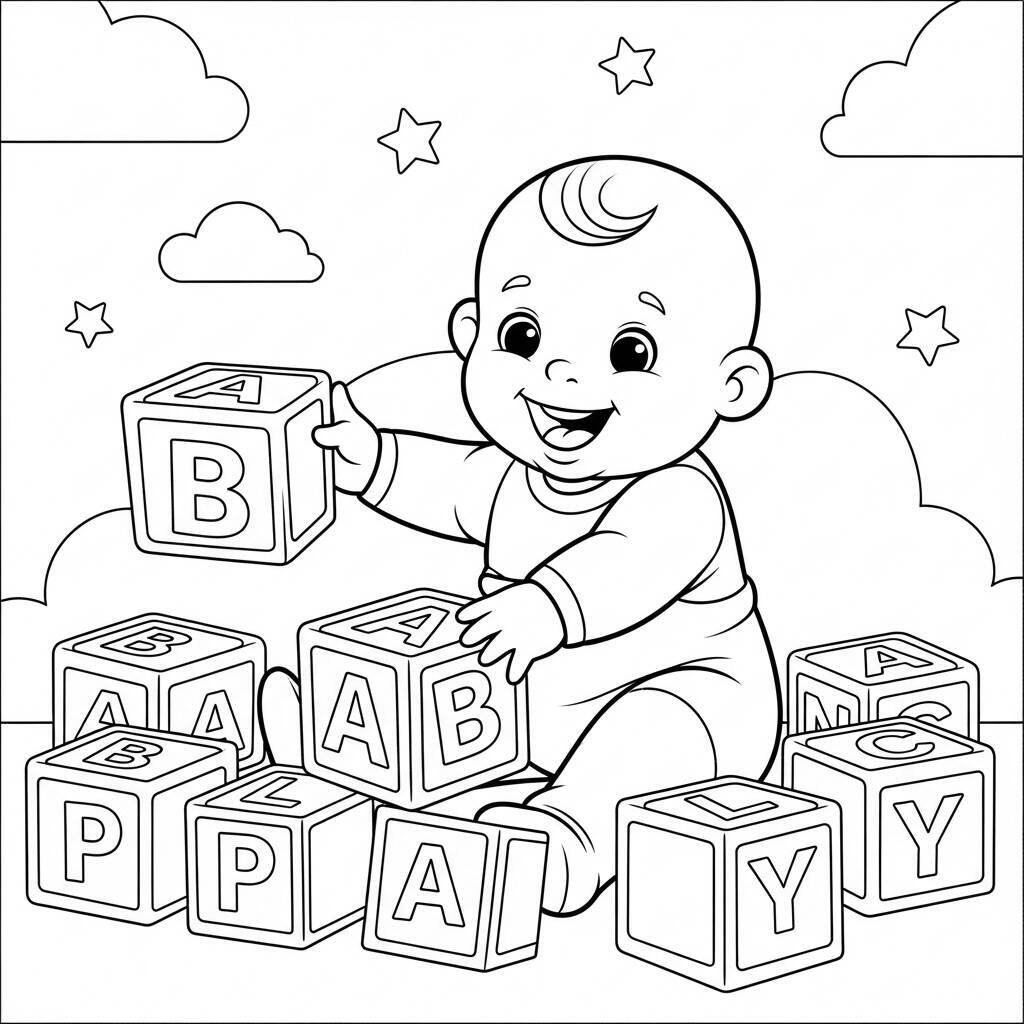 Dessin de bébé avec des lettres de l'alphabet à colorier