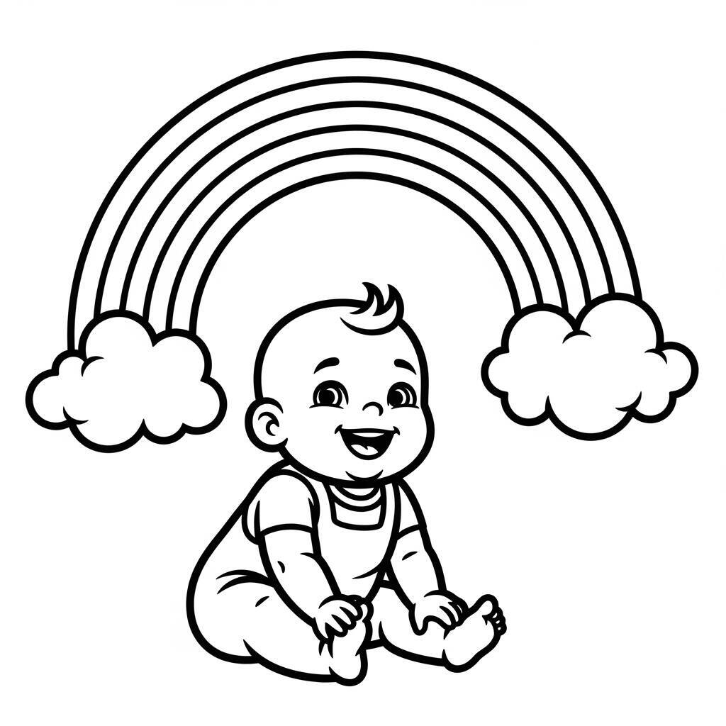 Coloriage bébé et arc-en-ciel