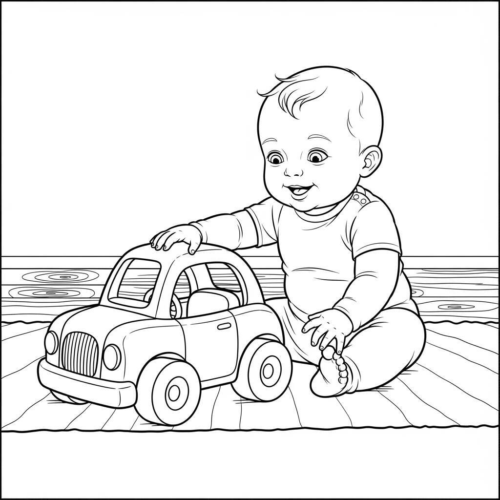 Coloriage bébé et voiture