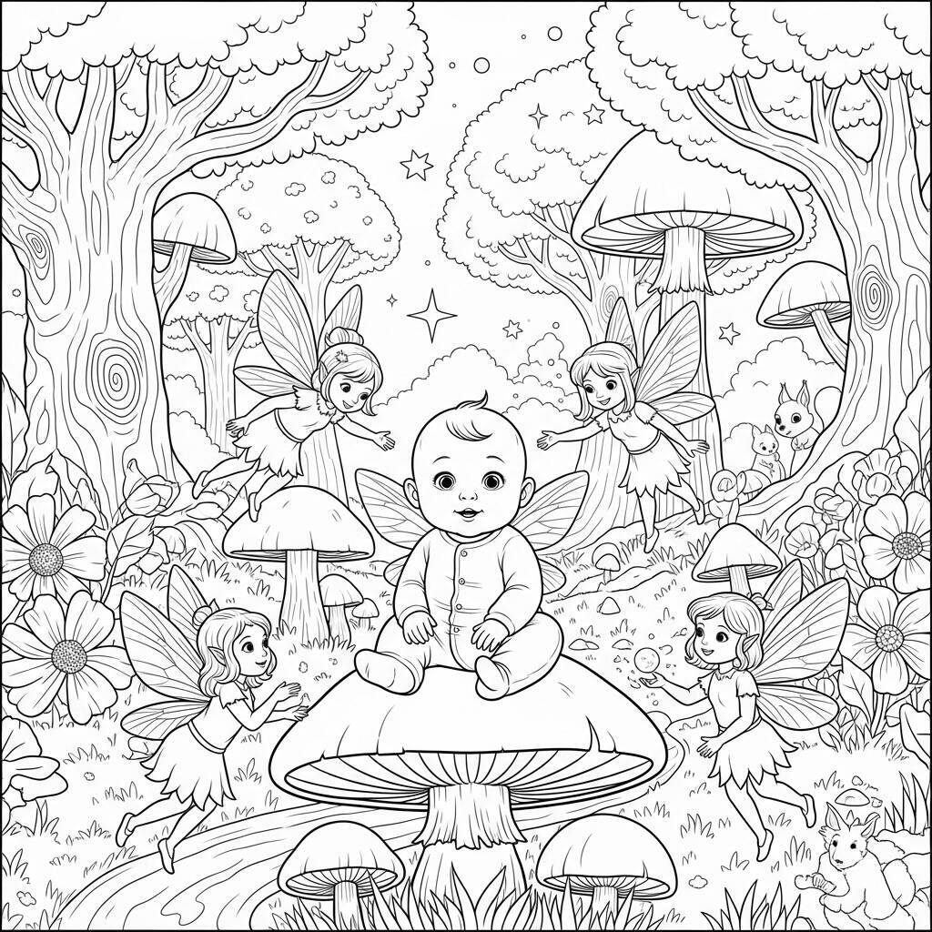 Coloriage bébé et fées