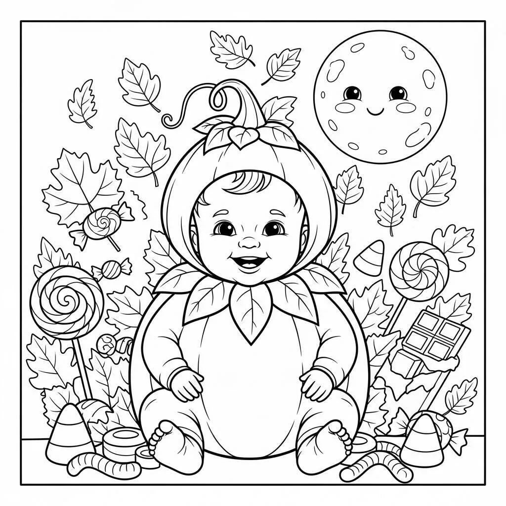 Desenho-de-Bebe-e-Halloween-para-Colorir Baby and Halloween Coloring Pages