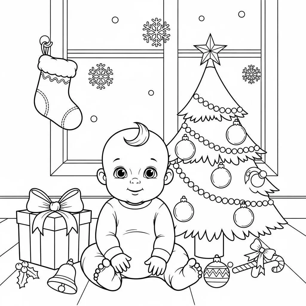 Desenho-de-Bebe-e-Natal-para-Colorir Baby and Christmas Coloring Page